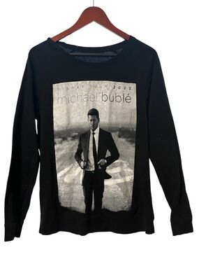 Michael Bublé Higher Tour 2022 Black Long Sleeve Crewneck Graphic Tee L